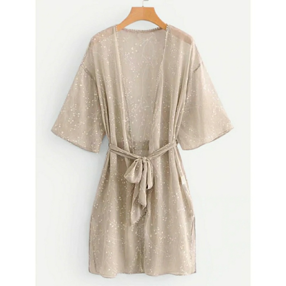 Sheer Side Slit Belted Kimono - Picture 3 of 4